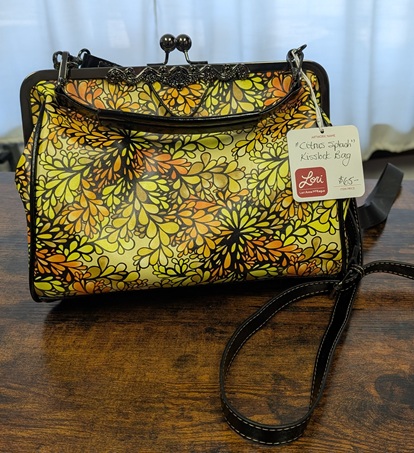 Yellow Citrus Splash Kiss lock bag by Canadian Artist Lori Anne McKague
