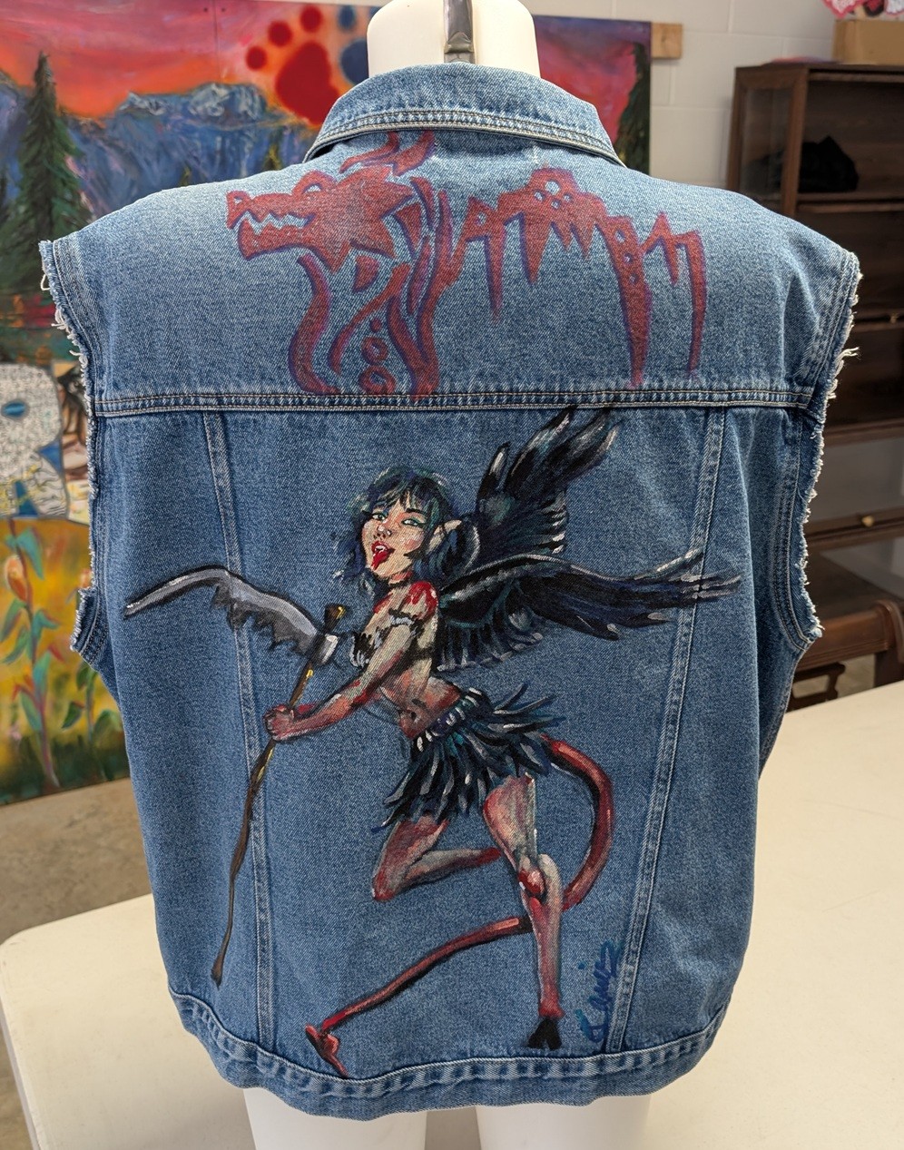 Beautiful Demon Painted Jean Jacket by Travis Clarke
