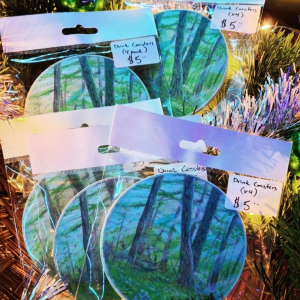 4” Round Exhale Drink Coasters by Iridescent Fern