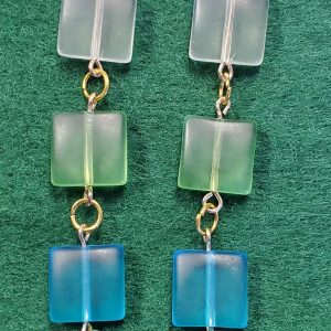 Shoreline Squares — Sea Glass & Petrified Wood Earrings by Sherry Armstrong